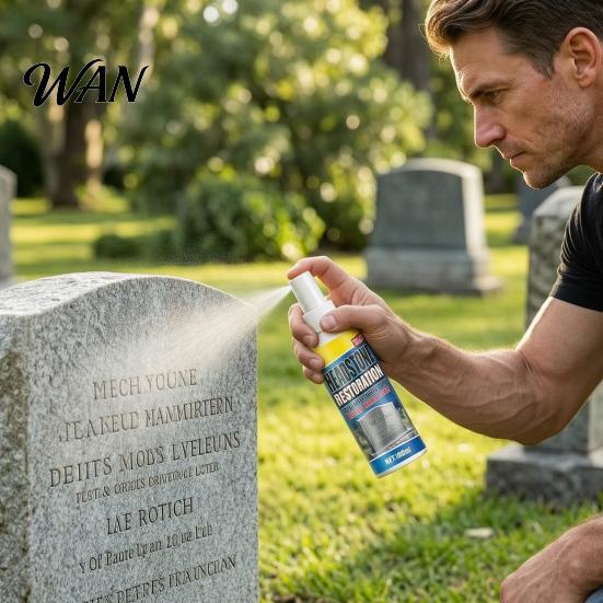 Odplamiacz do kamienia nagrobkowego, Spray do renowacji i czyszczenia nagrobków, Środek do czyszczenia pomników granitowych, marmurowych, pomników cmentarnych, Delikatny sposób pielęgnacji kamienia