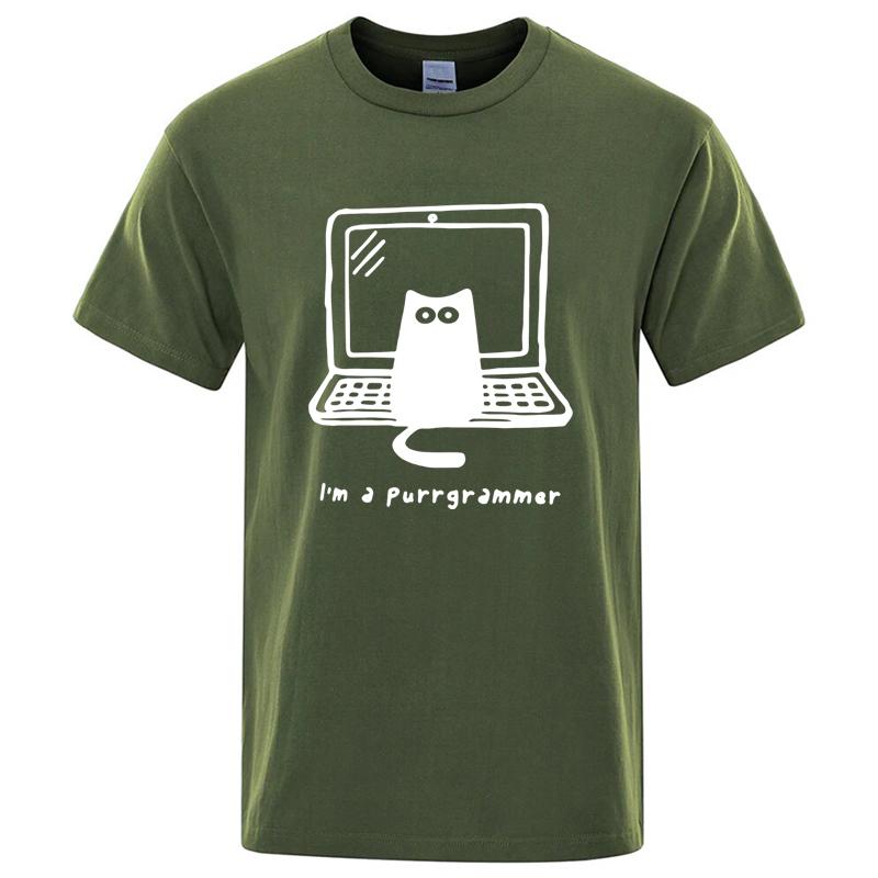 Mens Tshirt High Quality 100 Cotton Funny Cat Programmer Printed Summer Casual Loose Cool Cat Men T Shirt Oneck Male Top Tee