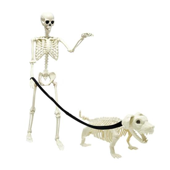 Halloween Skeleton Statue Skeleton Man Walking Dog Resin Ornament Spooky