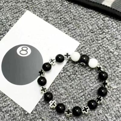 Kulečníkový náramek Black Eight Cross Black And White Spliced ​​Beads Struny pro muže