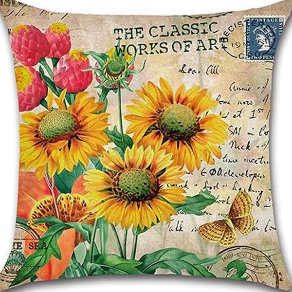 Retro Plant Floral Print Linen Pillow Case Home Living Room Sofa Car Cushion Pillow