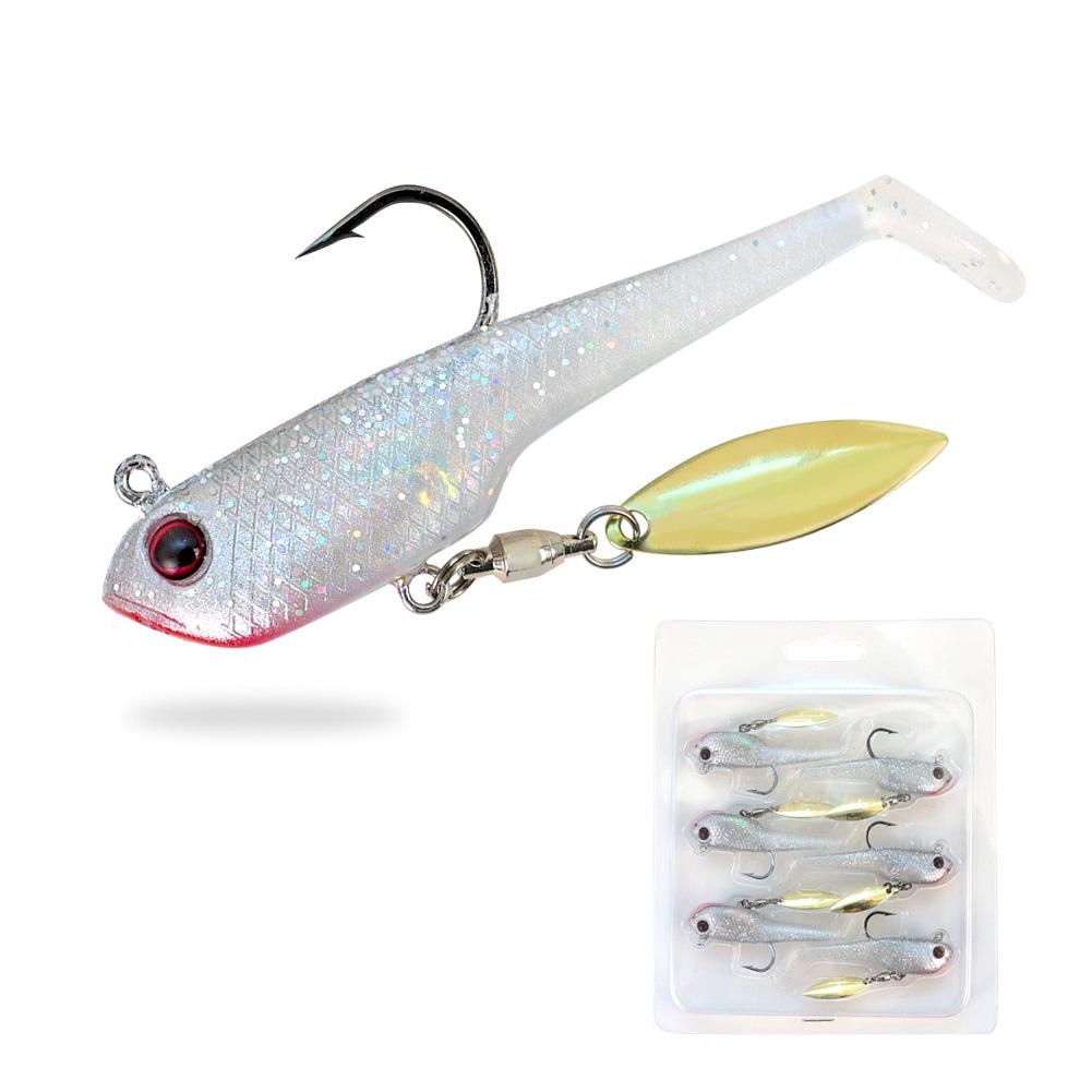 6pcs Spin Spoon Sequins Soft Fishing Lures Jig Head Artificial Baits T Tail Wobblers Swimbait for Trout Bass Shad