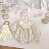 Retro Floral Baby Girl Romper with Lace Collar, Long Sleeves, and Hat - Spring/Autumn Collection