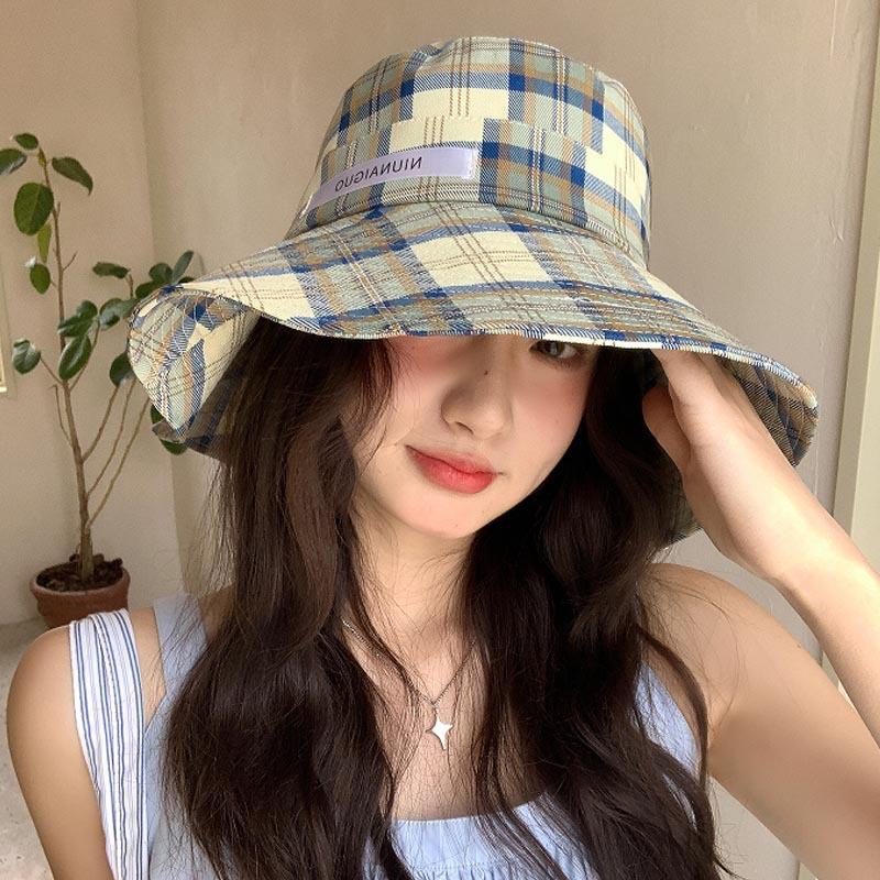 Plaid Fisherman Hat Children's Summer New Fashion Travel Vacation Basin Hat Big Brim Sunscreen Hat