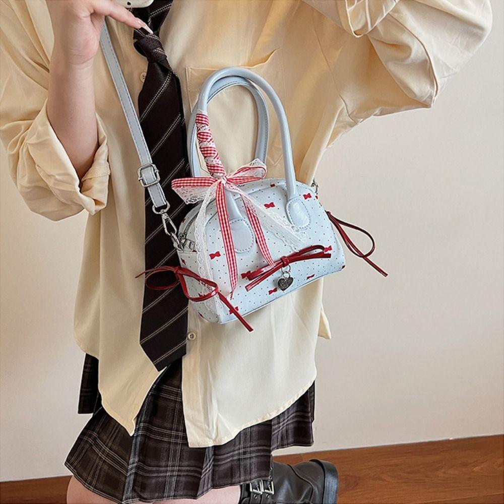 Lace Ribbon Bow Ribbons Bowling Bag French Style Women Handbags Fashion Boston Shoulder Bag  School