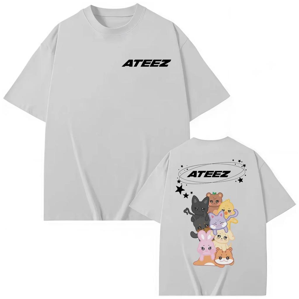 Kpop ATEEZ Double Sided Print T-shirt Men Women Clothing Fashion Trend Cartoon T-shirts High Quality Cotton Short Sleeve T Shirt