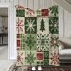 Christmas Snowflake Patchwork Fleece Blanket Festive Tree & Gift Throw Blanket, Soft Cozy For Winter Holiday Home Decor & Gift