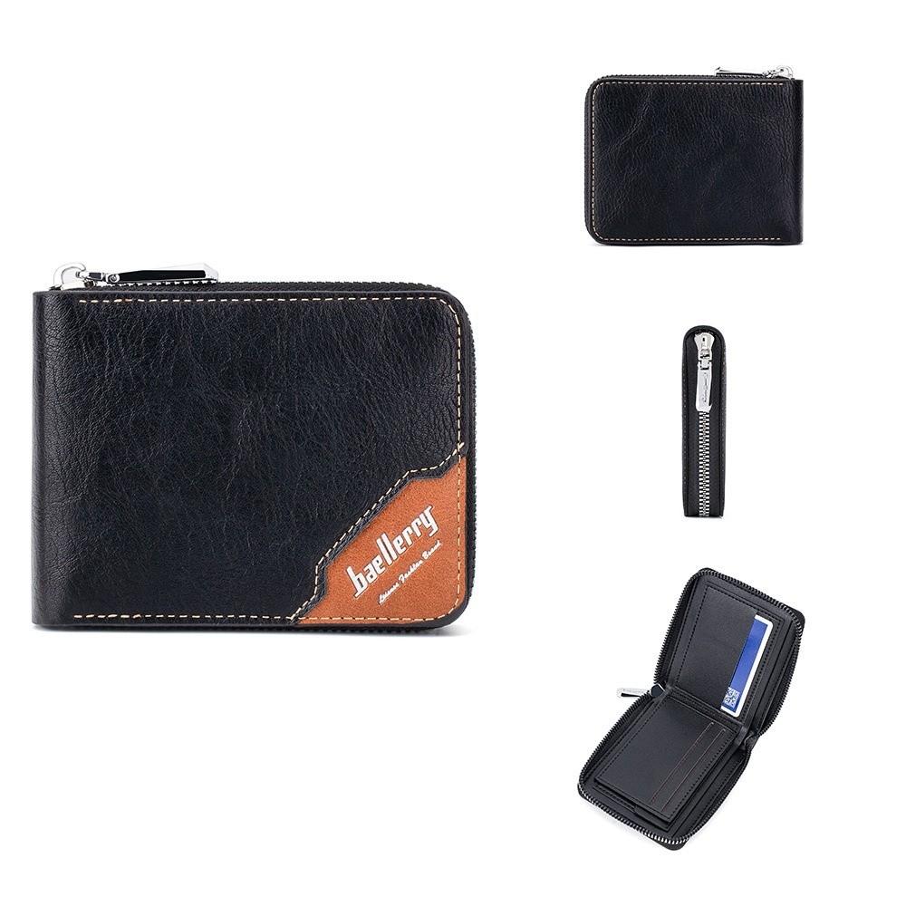 Leather Anti-theft Cash Bag Zipper Card Bag Pocket Purse Casual Men's Short Wallet  Business