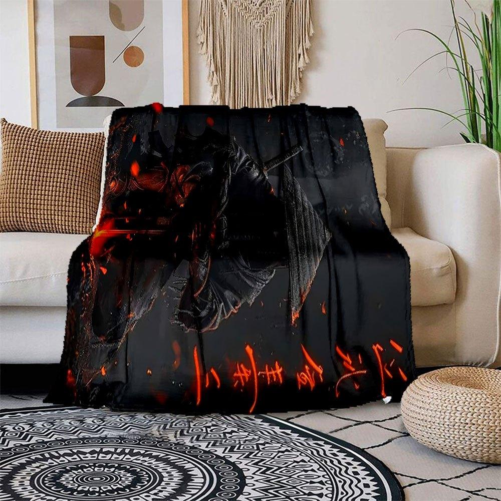 Samurai Warrior with Umbrella - Epic Fantasy Art Print Blanket Flannel Throw Blanket for Sofa, Bed, Travel, Camping, Office, Couch, Chair, 150x180cm