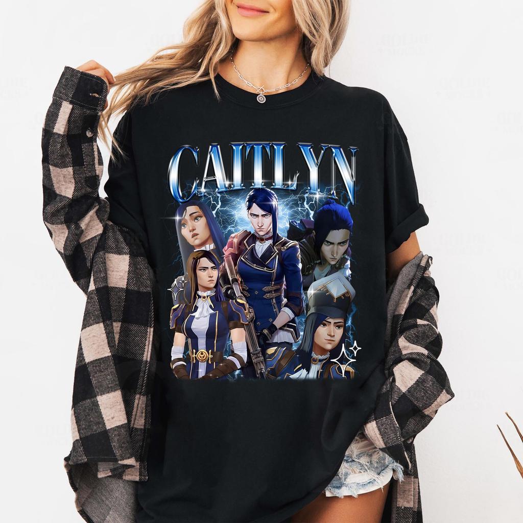 Caitlyn Arcane T-shirt Kiramman Tee Merchandise Jaren 90 Heren Dames Mode Tee Katoen Oversized Los Harajuku Kleding Zomer Streetwear