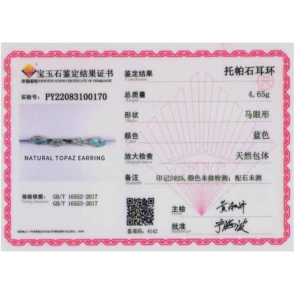 2022 neue Natürliche Brasilien himmelblau topas verschluss ohrring baumelnden ohrring natürlichen edelstein edlen schmuck für frauen 925 sterling silber