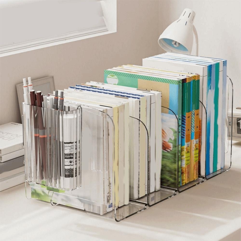 Simple Acrylic Book Stand Save Space Clear Bookshelf Portable Divided Book Stand  Student Use