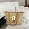 Simple Flower Decoration Large Capacity Women Grass Woven Bag For Urban Casual Use