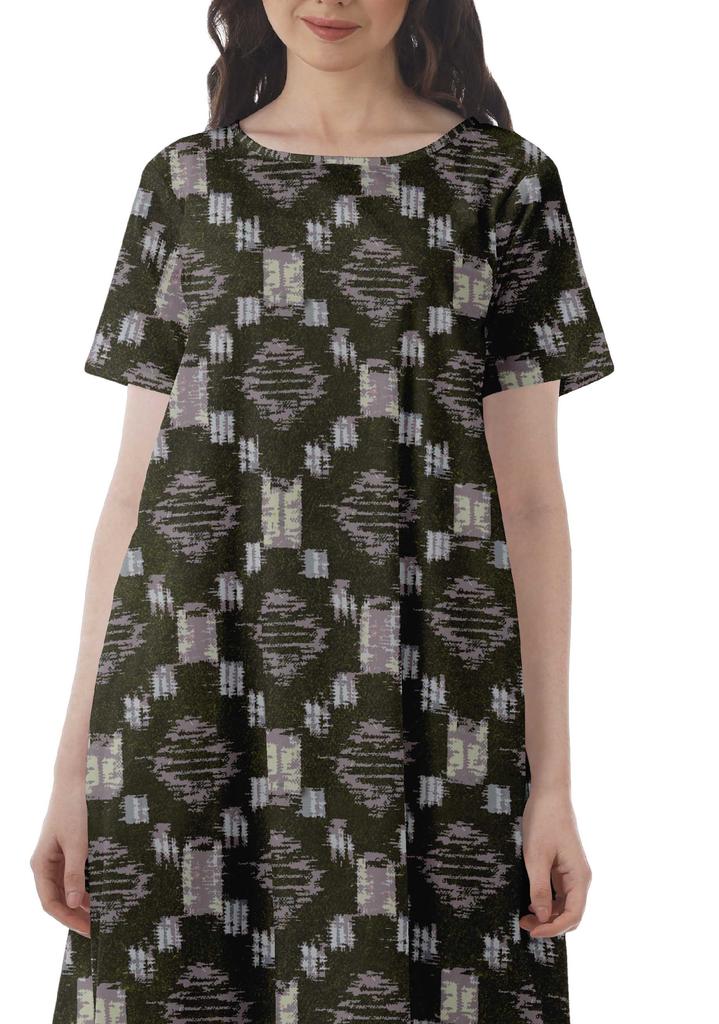Moomaya Printed Sun Dresses Women Short Sleeve Cotton Flex Party Dress