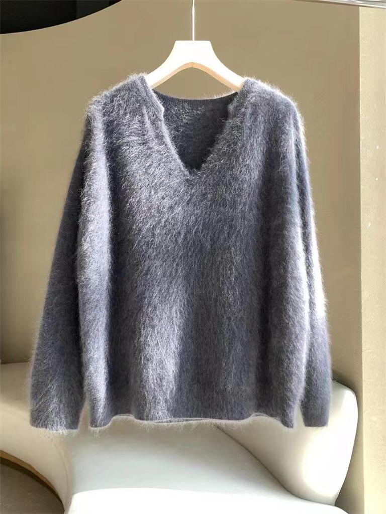 Women's Autumn & Winter Goose Yellow Mohair Sweater - Soft, High-Grade Mink Fleece, Cozy Lazy Style