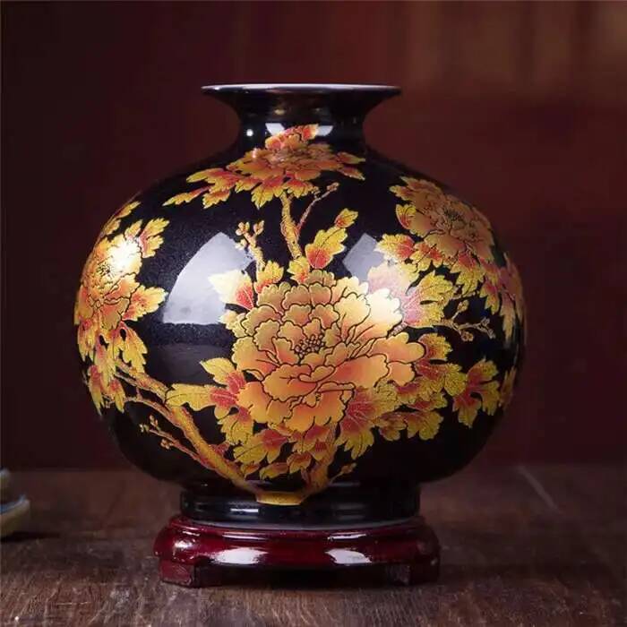 Neue chinesische Stilvase Jingdezhen Gelbe Kristallglasur Blumenvase Heimdekoration Handgefertigt Glänzend Famille Rose Vasen