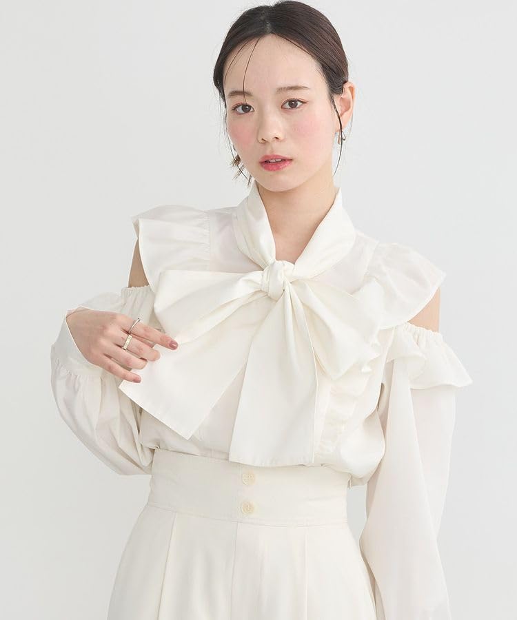 Music Casual Ribbon Ruffle Blouse for [Earth & Ecology] Women, Off-White