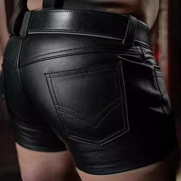 2024 European & American Solid Color PU Men's Casual Super Short Leather Pants