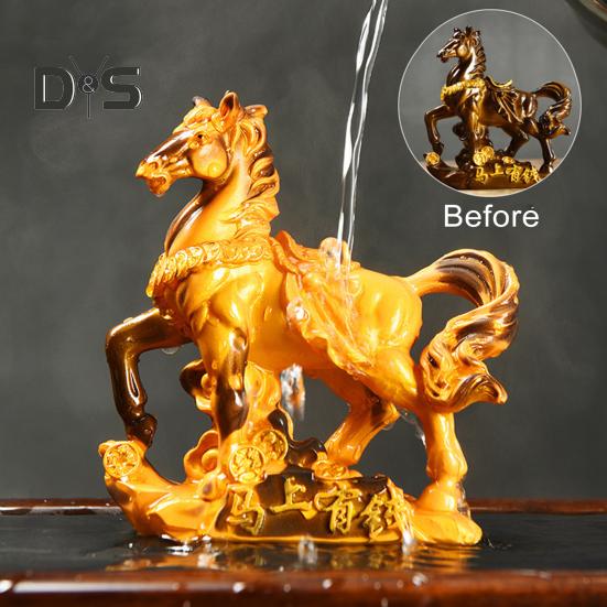 Escultura de resina para mascota de té con forma de caballo que cambia de color, adorno de caballo con base de símbolo de dinero de alta temperatura, decoración del hogar para la ceremonia del té, exhibición de riqueza