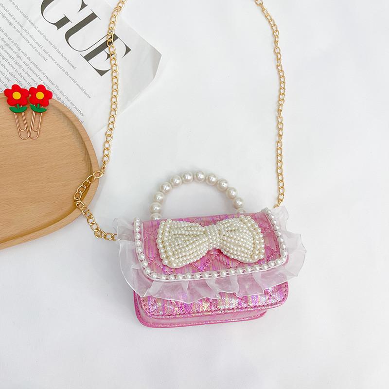 Entzückliche Koreanische Prinzessin Mini-Handtasche Mit Perlenkette Für Kinder Stilvolle Spitze am Rand