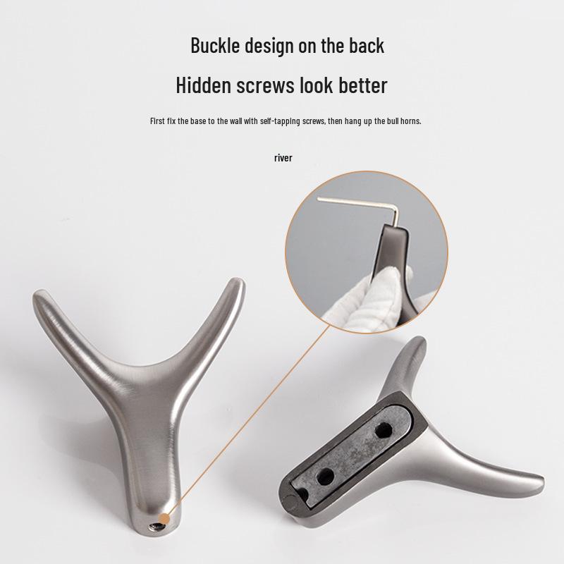 Nordic Creative Zinc Alloy Ox Horn Wall-Mounted Coat Hook for Bathroom, Kitchen, or Entryway.