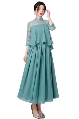 EightSTAR Dress Long Party Dress with Suitable for Women In Their 20s and 30s Aqua Sleeves, See-Through, Flattering, A-Line Design, Formal, Guest, (M,