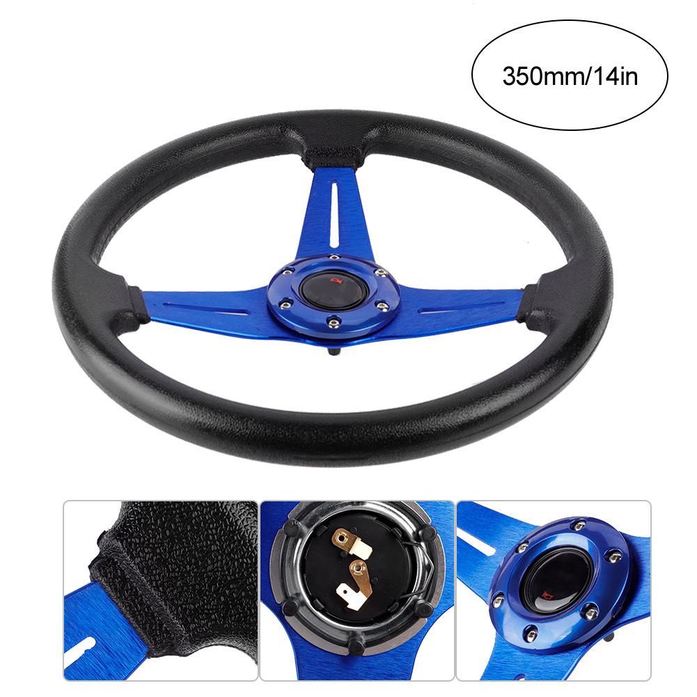 14in 350mm Universal Aluminum PU Leather Car Sport Racing Drift Steering Wheel Blue