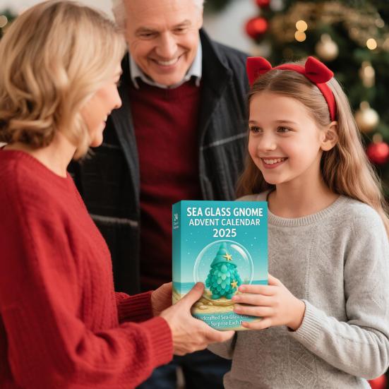 Seaglass Gnome Advent Calendar Box 24 Days Christmas Countdown Calendar with 24 Handmade Sea