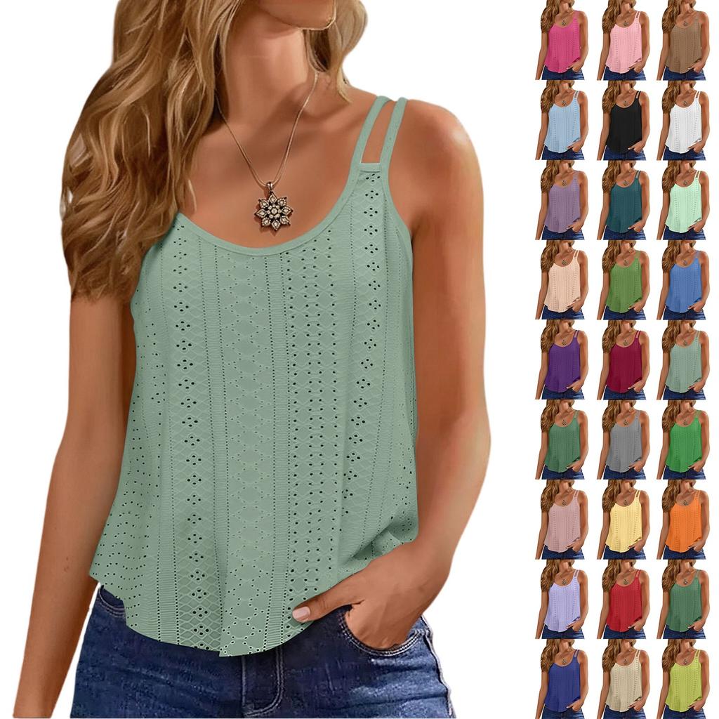 Women's Solid Color Top Mesh Hollowed Out Sleeveless Vest T-shirt