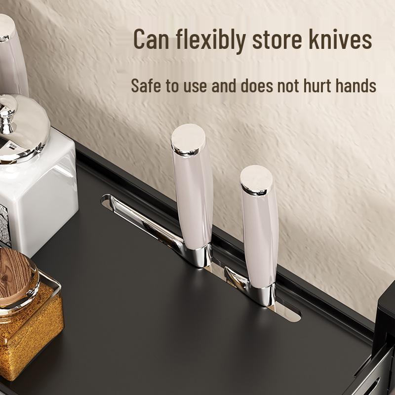 Πολυεπίπεδη Ραφιέρα Κουζίνας Χωρίς Τρύπημα για Μπαχαρικά, Μαχαίρια και Τσόπστικ - Πολυλειτουργικό Ντουλάπι Αποθήκευσης Πάγκου.