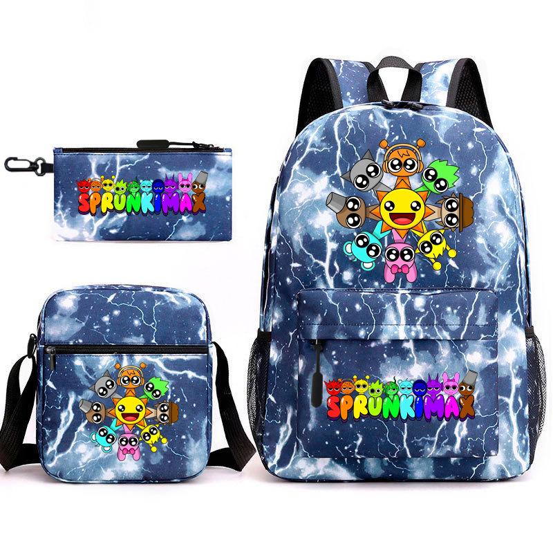 New Rhythm Box Sprunki Music Game Schoolbag Backpack Pencil Case Three-piece Set Student Heat Transfer Backpack D