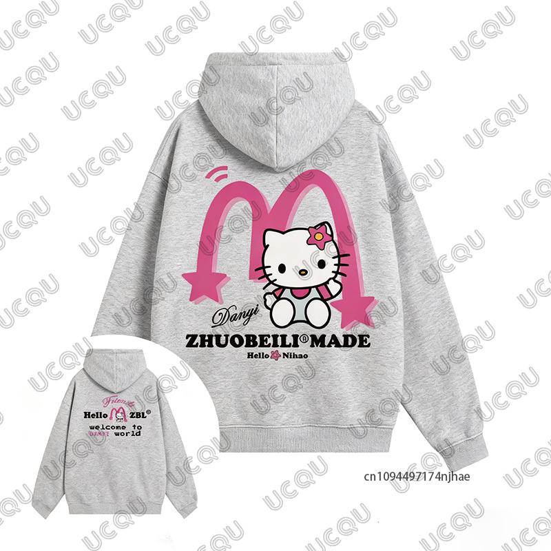 2025 Korea Sle Cartoon Cute HelloKitty Print Women Cotton Hoodie Autumn Winter Long Sleeve Sweatshirt Casual Pullover Unisex Top