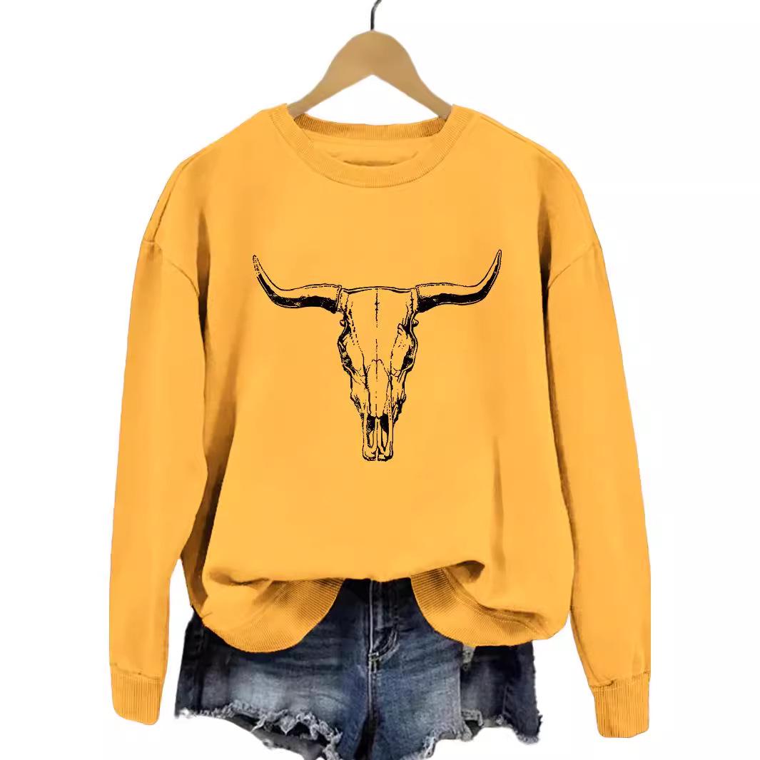 

Bull Head Print Round Neck Long Sleeve Pullover Sweatshirt XXL