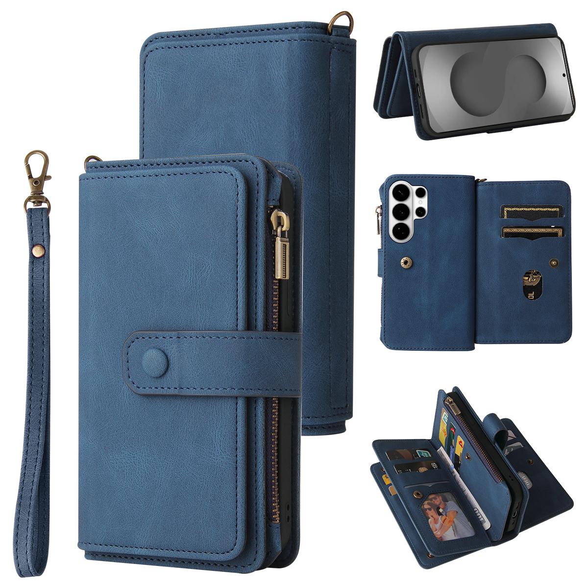 

For Samsung Galaxy S26 Ultra Zipper Wallet Case with 15 Card Slots and Strap Leather Phone Cover
