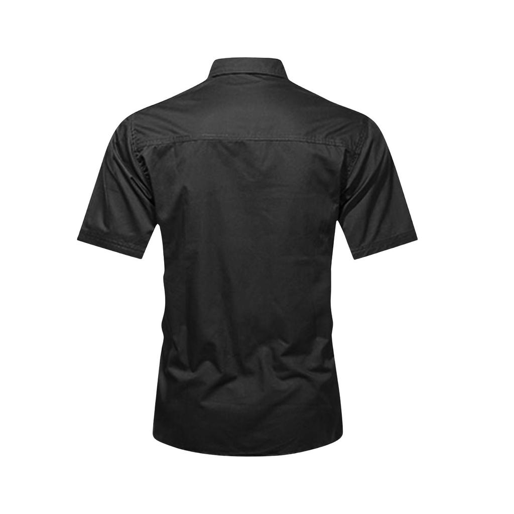 Men'S Shirt With Double Pockets Casual Short Sleeved Top Fashionable Cardigan