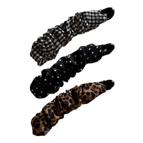 Retro Style Hairpin Stable Non-Slip Banana Clip with Pleated Fabric Wrap Leopard Plaid
