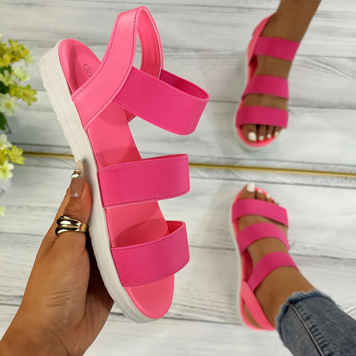 

Пляжные женские сандалии на толстой подошве в европейском стиле 38 розовый