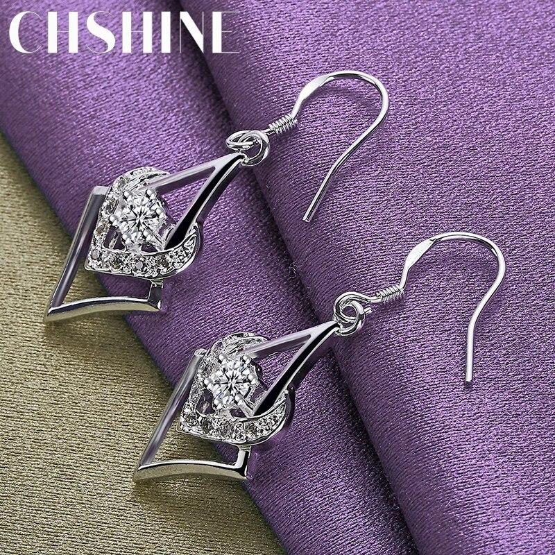 CHSHINE 925 Sterling Silver Geometric Zircon Earrings For Women Fashion Charm Jewelry