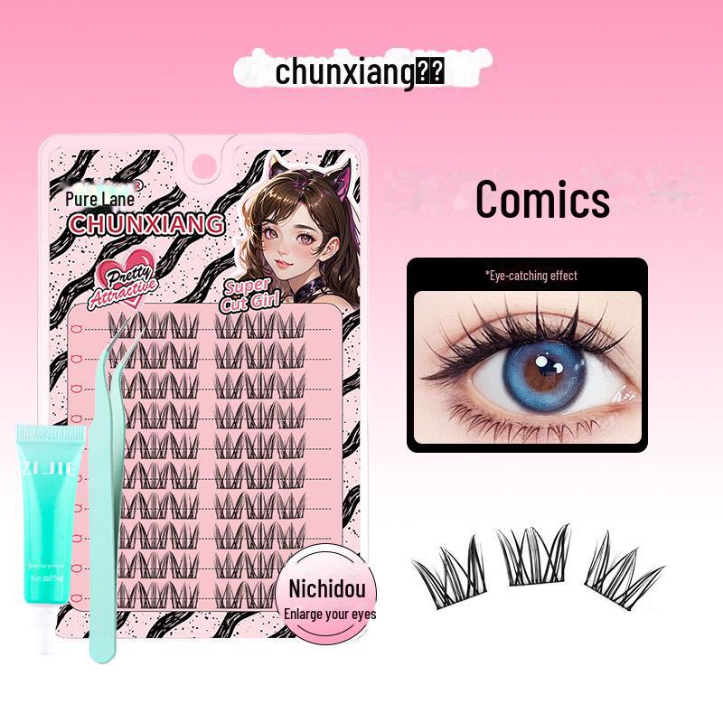 "Little Devil Comics Natural Beginner False Eyelashes - Little Daisy: Curled, Segmented, Thick Double Tip for a Cool, Pure Look"