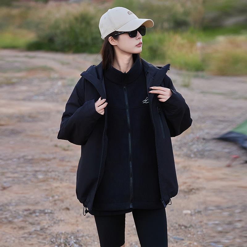 

Tooling jacket women s short jacket jacket autumn and winter new three-proof fabric outdoor mountaineering suit couple s clothing 2XL чёрный
