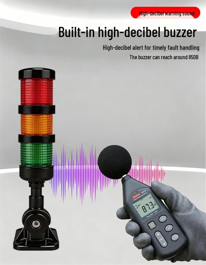 Three-Color LED Alarm Indicator Light with Buzzer, 24V Multi-Layer Audible & Visual Machine Tool Alarm