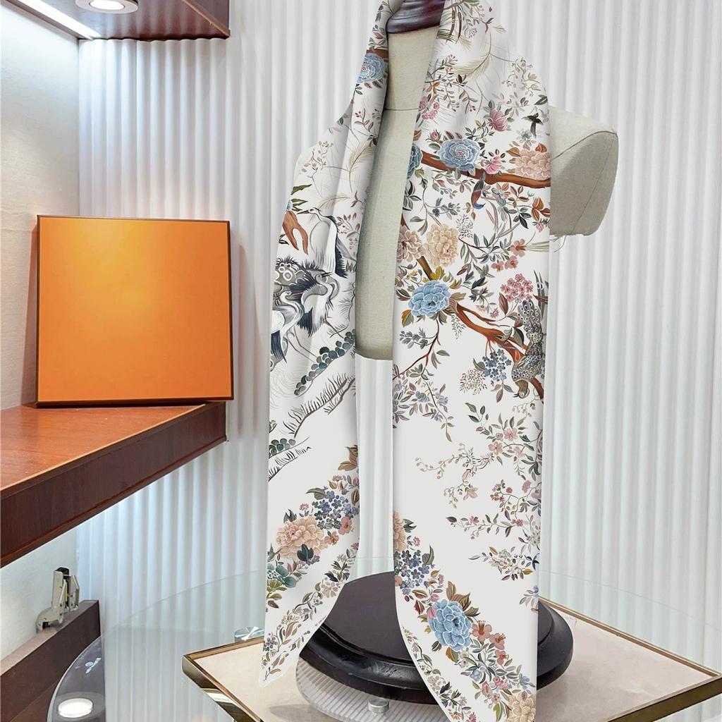 Spring and Summer 90CM Square Twill Scarf Shawl Hijabs Luxury Tree and Bird Printed Bandana Foulard Neckerchief For Ladies