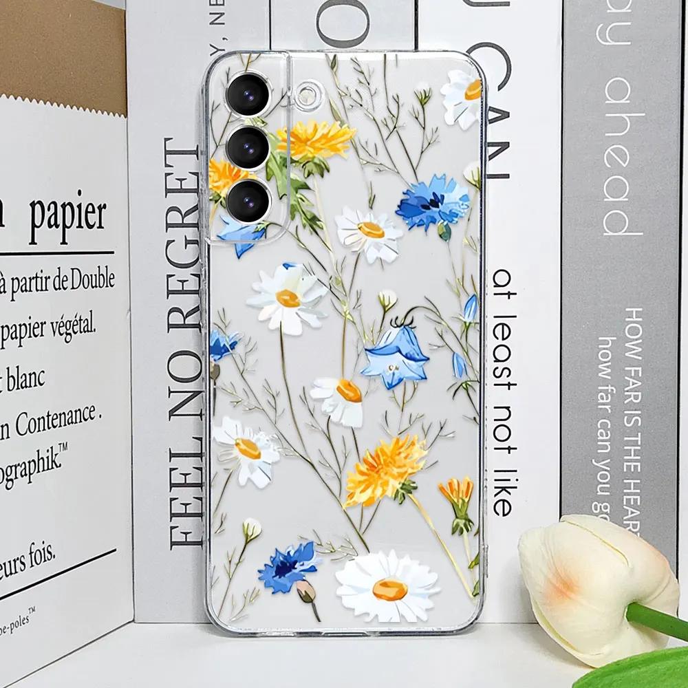 Cute Flower Painted Phone Case for Samsung S22 S21 FE Ultra Clear Silicone Soft Cases for Samsung Galaxy S25 S24 S23 Plus Covers