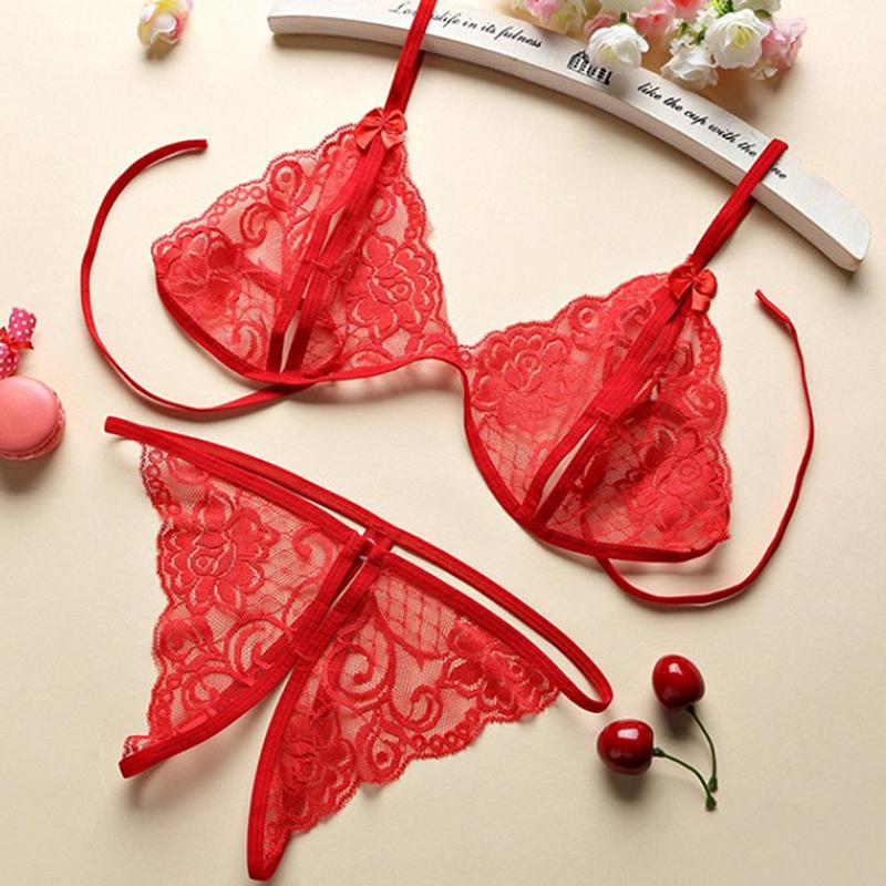 Women Sexy Lingerie Lace Bra Set Ruffle Transparent Underwear