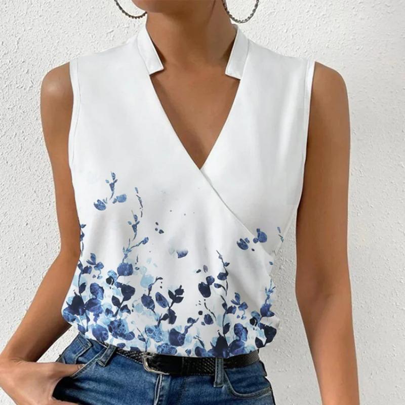 Summer New Women's Casual V-neck Simple Printed Women's Tops T-shirts and Vests
