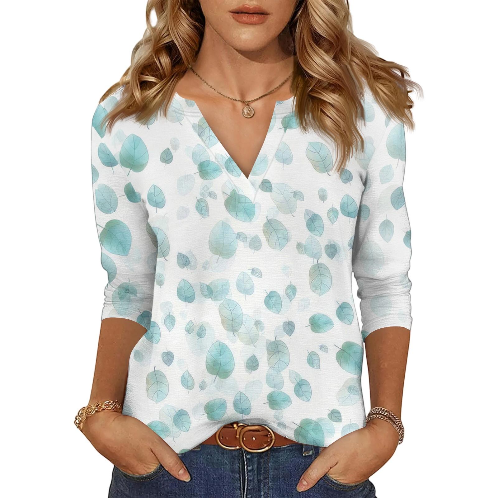 Women s Casual Fashion Sexy Comfortable V-Neck Floral Seven Sleeve Top L