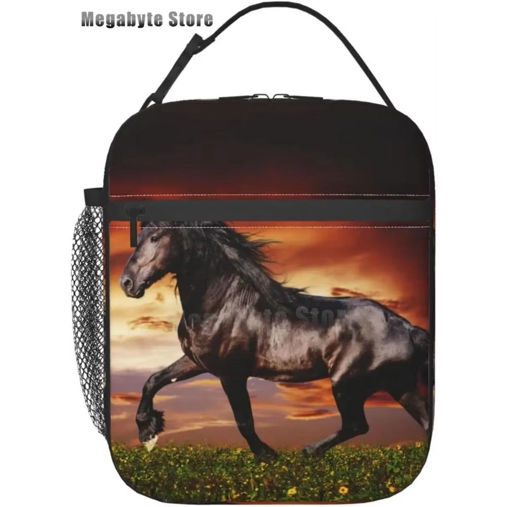 Horse And Flower Lunch Box Insulated Lunch Bags Zipper Lunch Bag Cooler Tote Bag For Teens Men Women Office Picnic