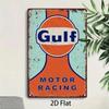 Vintage Tin Sign Wall Art Decor - Gulf Motor Retro Racing Metal Tin Sign for Cafe, Garage, Bar, Living Room, Man Cave, Retro 2D
