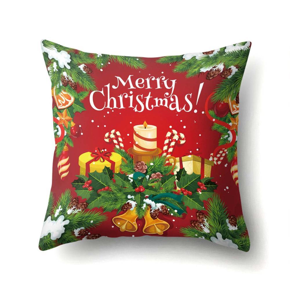 New Year Christmas Deer Snowflake Red Printing Cushion Cover Home Living Room Sofa Decoration Polyester Pillow Cover
