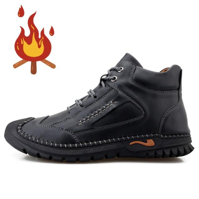 Männer Weiche Wanderschuhe Sommer Männliche Schwarze Lederschuhe Große Größe Mode Lässig Leder Sneakers Winter Warme Pelzschuhe